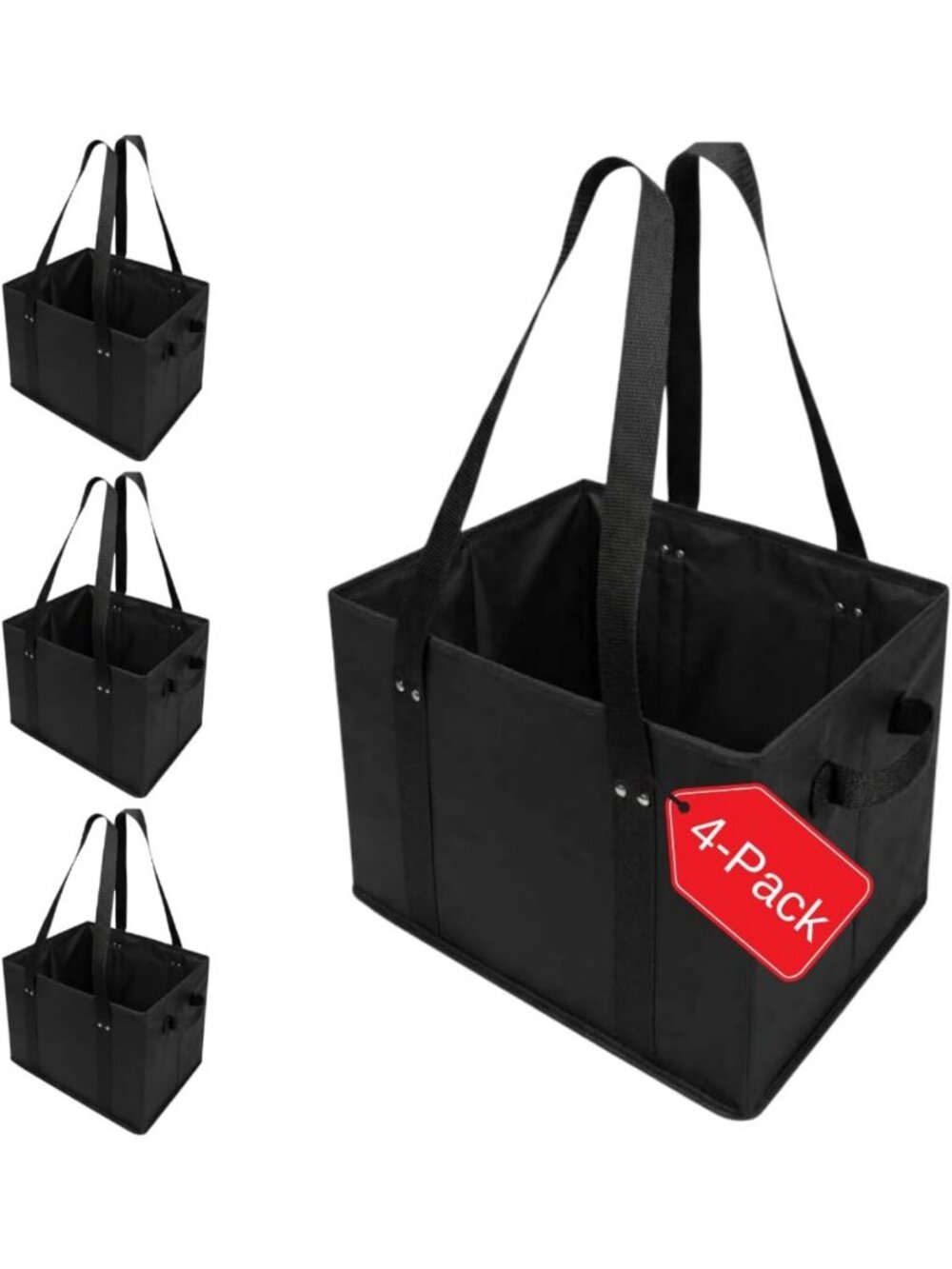 4-Pack Heavy Duty Reusable Grocery Tote Bags - Foldable, Large, Reinforced